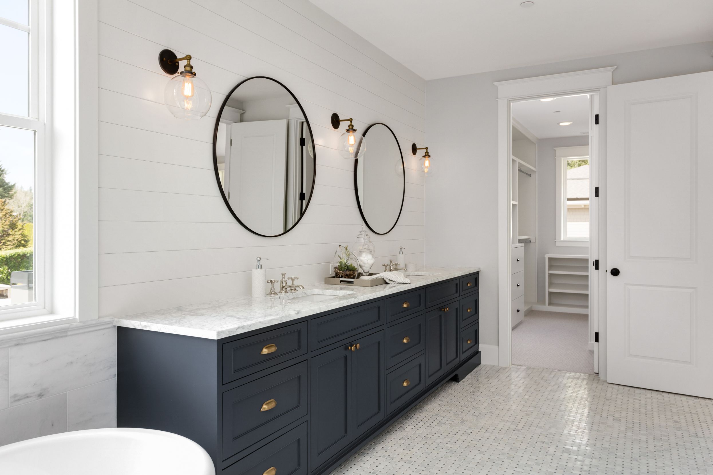 Custom Ordered Bathroom Vanity In Blue Pearl